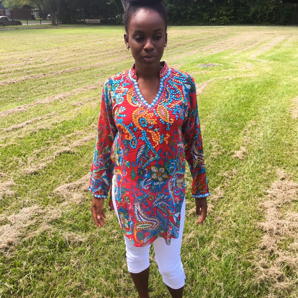 A multi-color long sleeve blouse